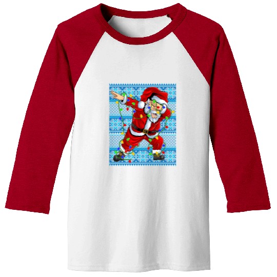 Dabbing Santa Christmas Tree Lights Baseball Tees