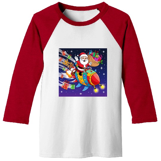 Reindeer with father christmas and spaceship Baseball Tees