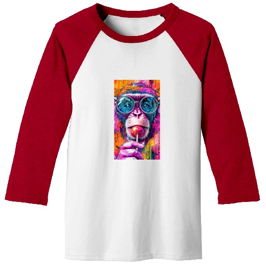 Digital Art Monkey With Lollipop Graffiti Elements Baseball Tees