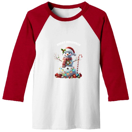 Christmas Holiday Snowman with Decorations URM Baseball Tees