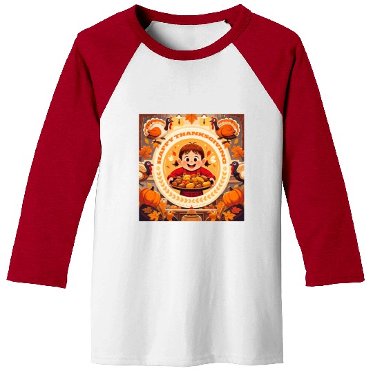 child celebrate Happy Thanksgiving Roasted Potato Baseball Tees