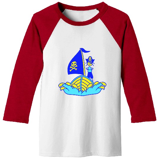 Pirate Ship Child Captain Bad Buccaneer Boy Waves Baseball Tees