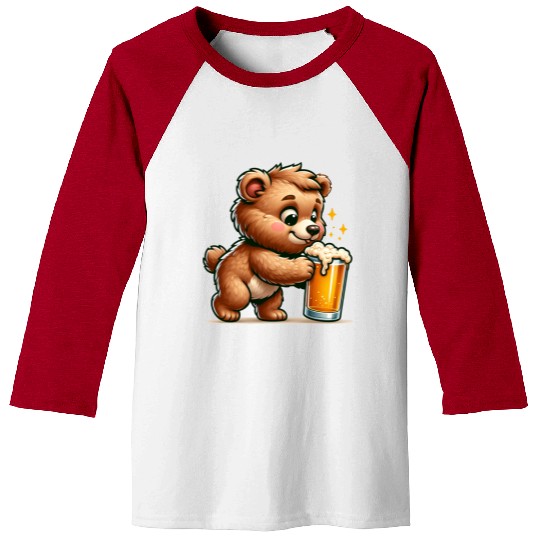 Cute Bear Drinking Beer Baseball Tees