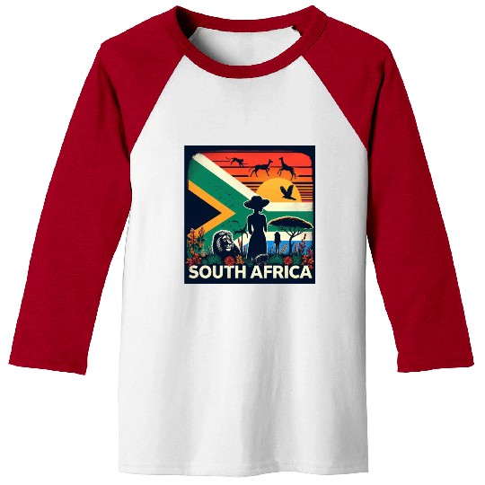 South Africa, colorful flag with birds, and trees Baseball Tees
