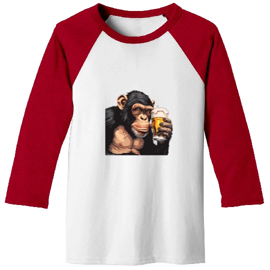 Cute Chimpanzee Drinking Beer 2 Baseball Tees