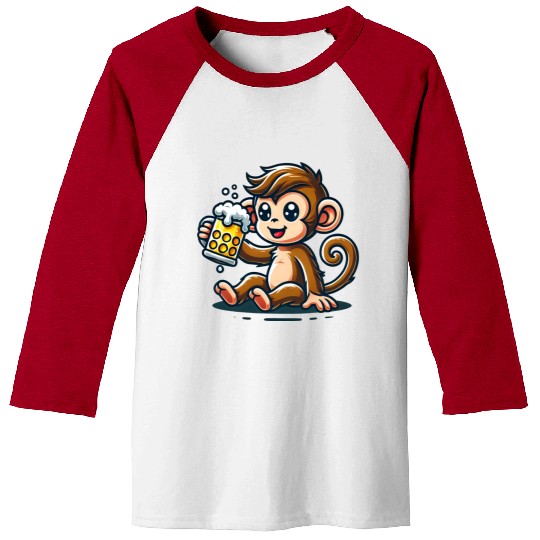 Cute Monkey Drinking Beer Baseball Tees