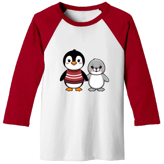 Cute Penguin and Seal Best Buddies Friends Baseball Tees