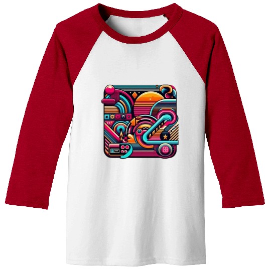 Retro Neon Abstract - Futuristic Geometric Design Baseball Tees