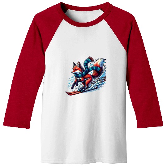 Fox Skiing Adventure in Winter Wonderland Baseball Tees