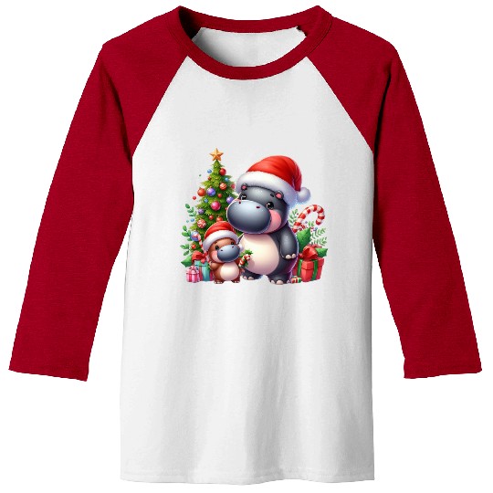 Christmas Hippo Baseball Tees