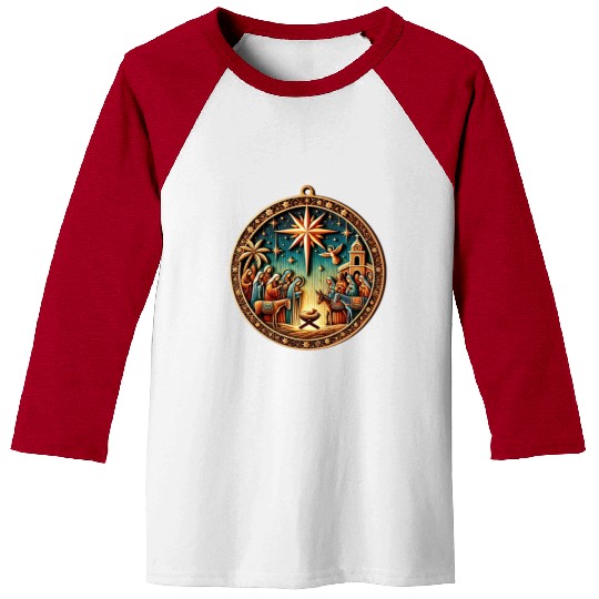 Christmas Nativity Scene Wooden Ornament Baseball Tees