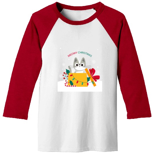 Meowy Christmas Surprise! Baseball Tees