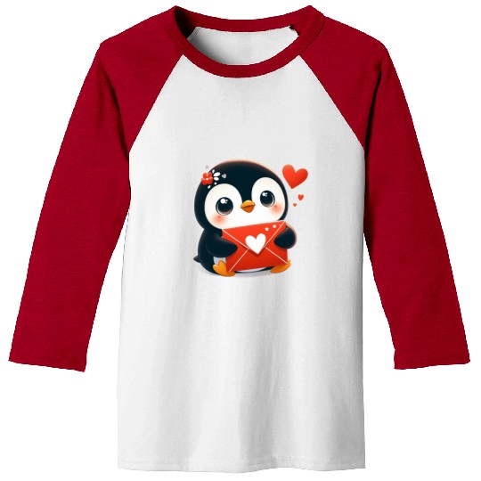 Penguin Valentine Mail with Heart Baseball Tees