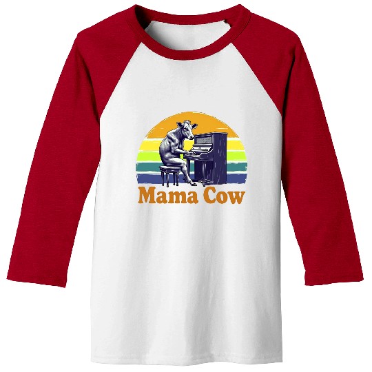 Mama Cow Playing Piano Retro Design Baseball Tees