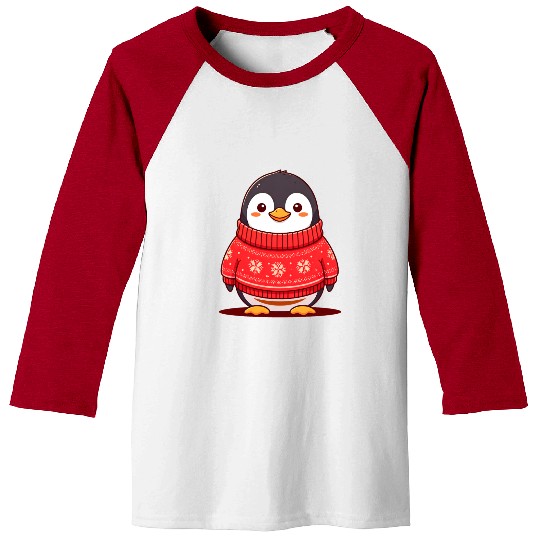 Festive Penguin in Cozy Sweater Baseball Tees