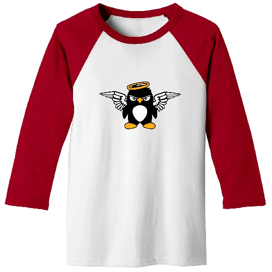 Evil Penguin Angel Wings Halo Holy Heaven Bad Mood Baseball Tees