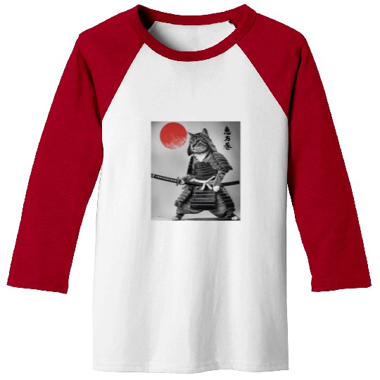 Kawaii Japanese Samurai Cat Vintage Japanese Cat Baseball Tees