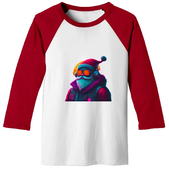 Retro Cool Santa Claus with Headphones Neon Colors Baseball Tees
