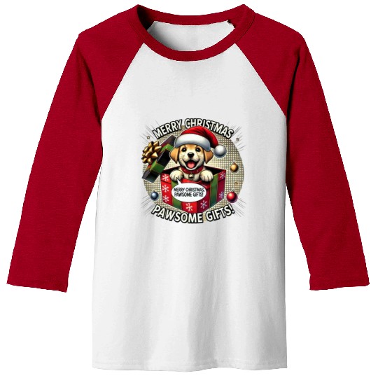 Puppy Christmas Surprise Baseball Tees