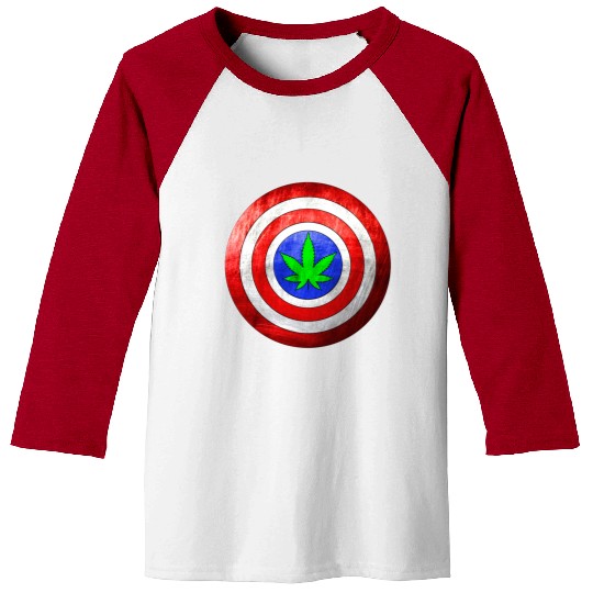 Captain Cannabis Shield Red White Blue and Green Baseball Tees