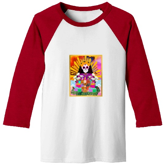 Rainbow Butterfly Santa Muerte Baseball Tees
