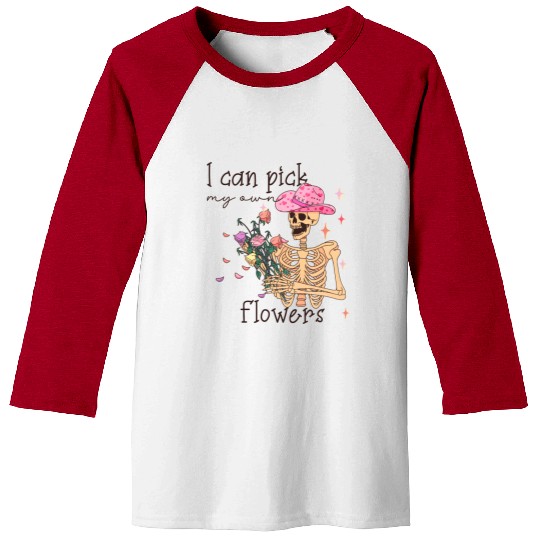 Funny Cowboy Skeleton with Flowers Baseball Tees