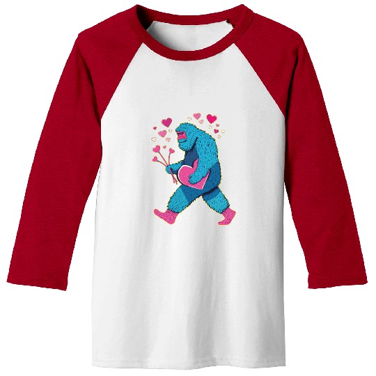 Bigfoot Heart Valentine's Day Boys Girls Kids Lov Baseball Tees