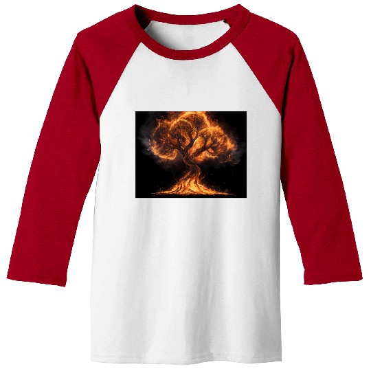 Fiery Arcane Tree Illustration Baseball Tees
