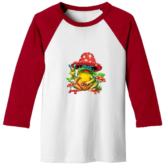 Cottagecore Aesthetic Cute Mushroom Hat Frog Lover Baseball Tees