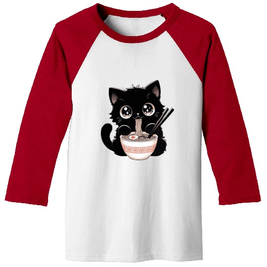 Cute Kawaii Cat eating Ramen Asian Food Gift Baseball Tees