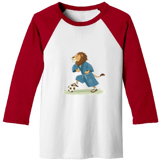 Lion playing soccer in karate kimono Baseball Tees