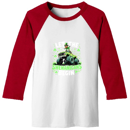 St Patricks Day Monster Truck Shenanigans Baseball Tees