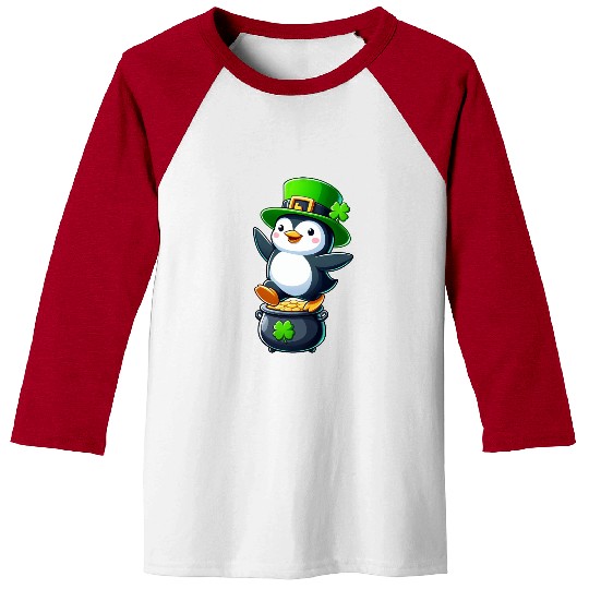 St. Patrick's Day penguin top hat clover Baseball Tees