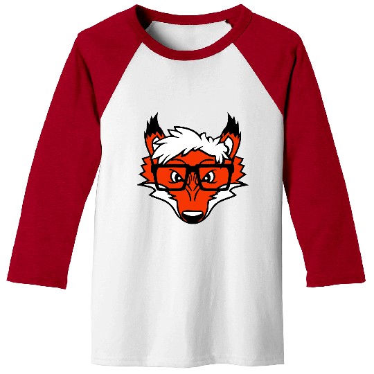 Red Fox Nerd Horn-Rimmed Glasses Geek Cool Smart Baseball Tees