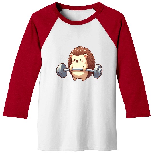 Cute Hedgehog Barbell Fitness Workout Cartoon Baseball Tees