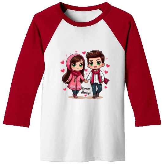 Forever Always – Cute Couple Illustration Baseball Tees