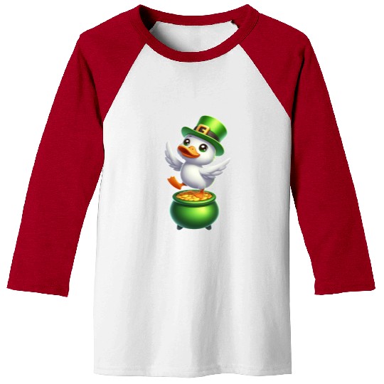 Cute St. Patrick's Day Duck Top Hat Clover Baseball Tees