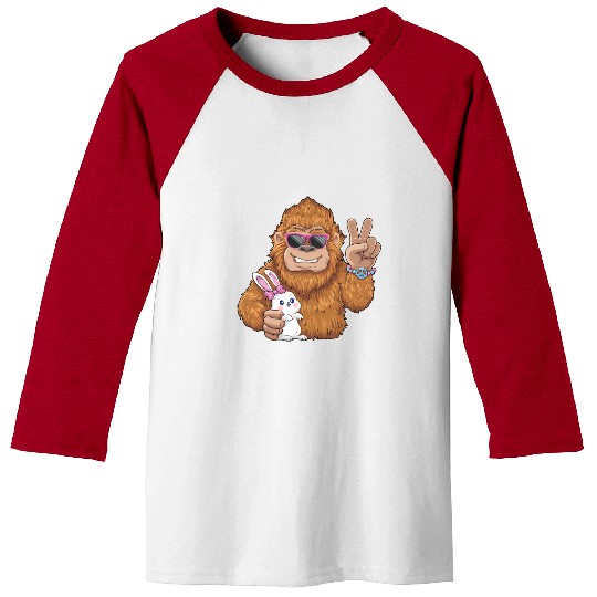 Bigfoot And Bunny Happy Easter Funny Baseball Tees