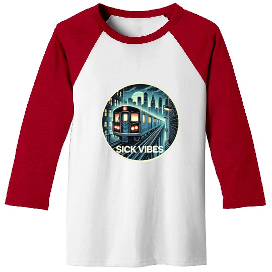 Retro Futuristic Subway Train - Neon Cyberpunk Cit Baseball Tees