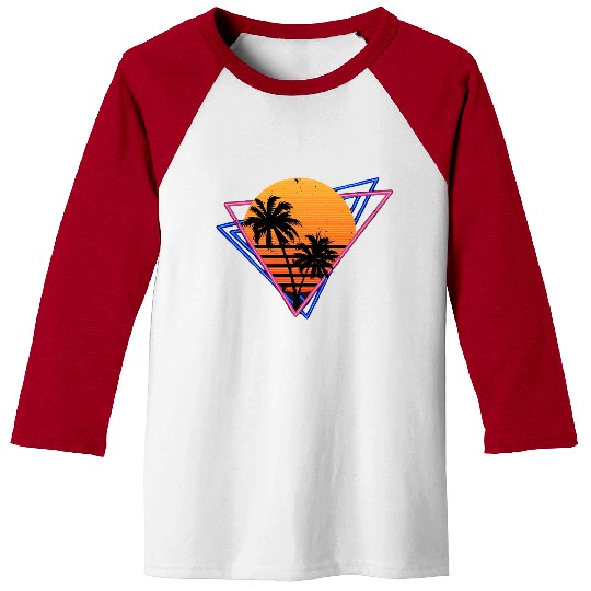 Retro Sunset with Palm Trees Baseball Tees