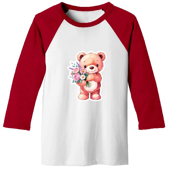 Teddy bear with bouquet of flowers Baseball Tees
