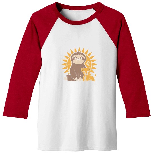 Leo Zodiac Sloth with Adorable Lion Cub Baseball Tees