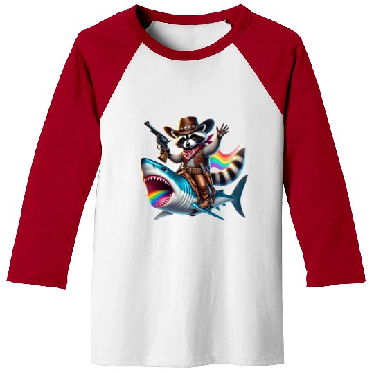 Funny Vintage Cowboy Raccoon Shark Rainbow Art Baseball Tees
