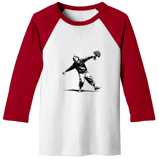 Banksy Protester Throwing Flowers Baseball Tees