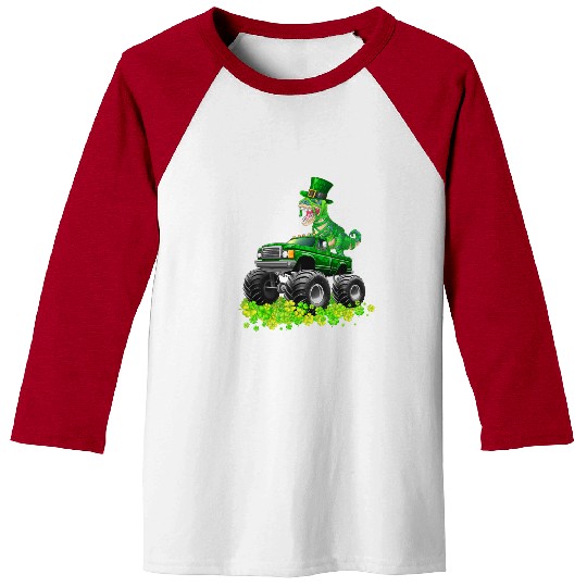 Monster Truck T-rex St Patricks Day Dinosaur Cute Baseball Tees