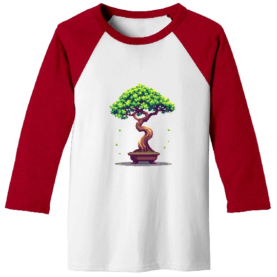 Pixel Bonsai Tree – Retro Nature Serenity Baseball Tees