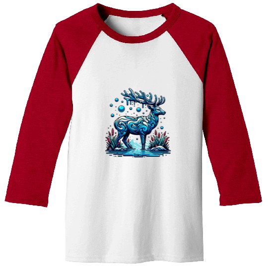 Majestic Blue Deer in Enchanted Forest Baseball Tees