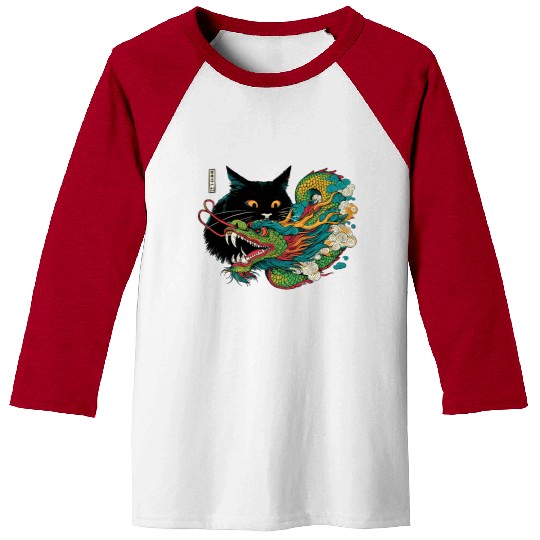 Ukiyo-e Black Cat Chinese Dragon Baseball Tees