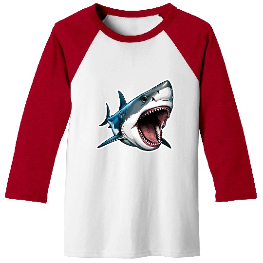 Big White Shark Attack Baseball Tees