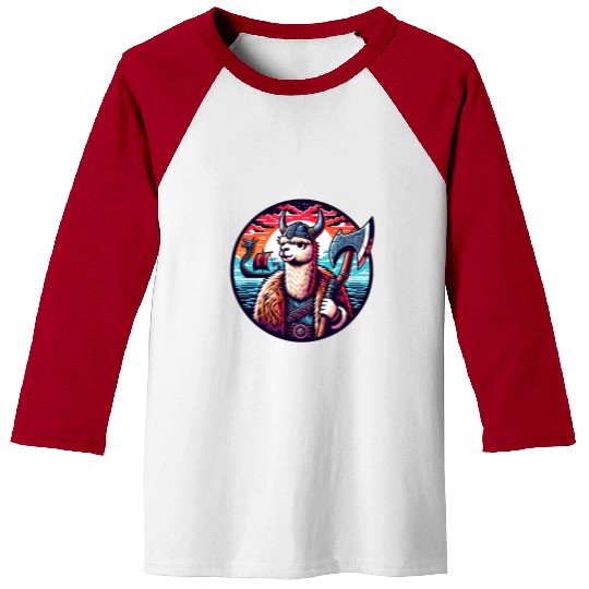Viking Llama Adventure at Sea Baseball Tees